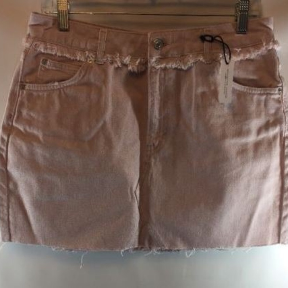 Topshop Skirt Moto Frayed Denim Pink Women's‎ Size US 10 UK 14 New $58